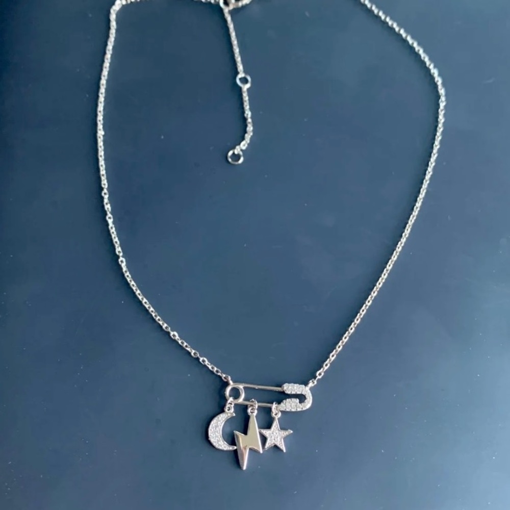 Sterling Silver Safety Pin Charm Necklace